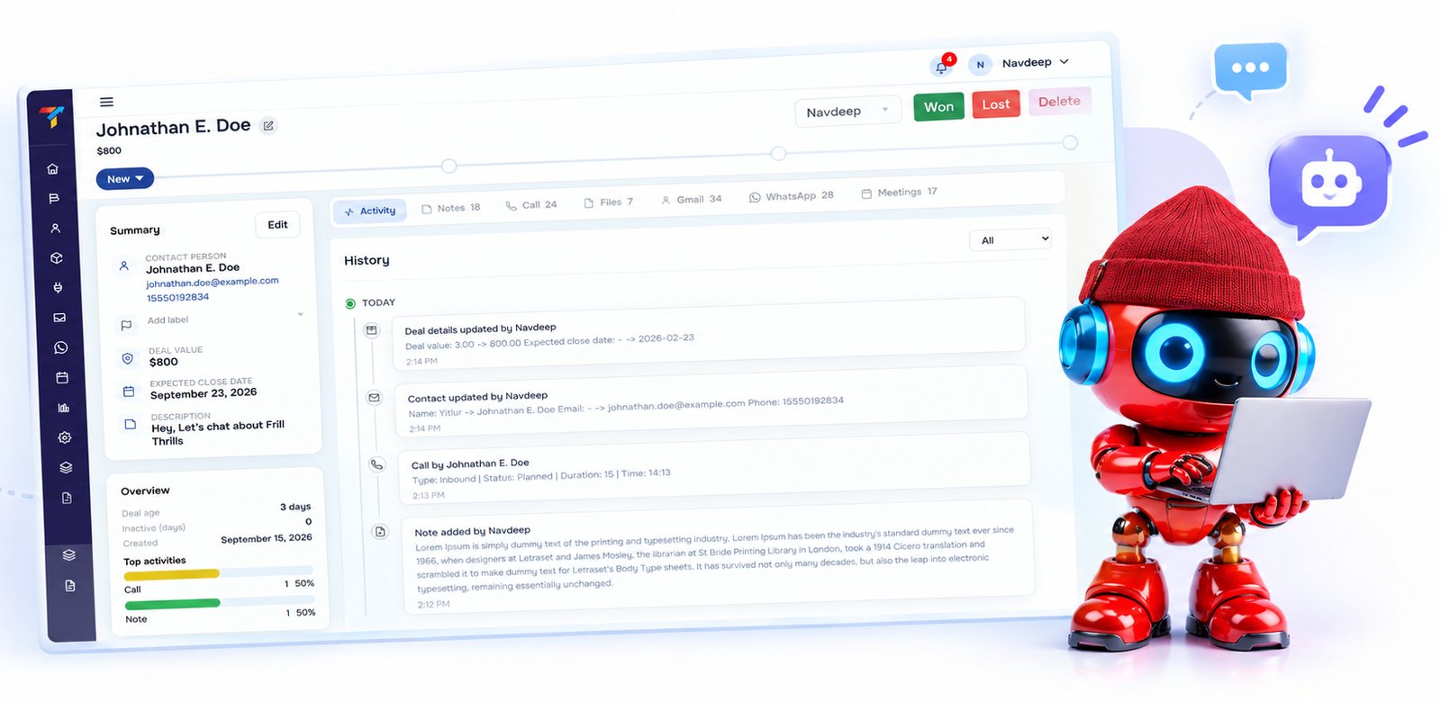TracktCRM AI CRM pipeline board organizing leads by stage