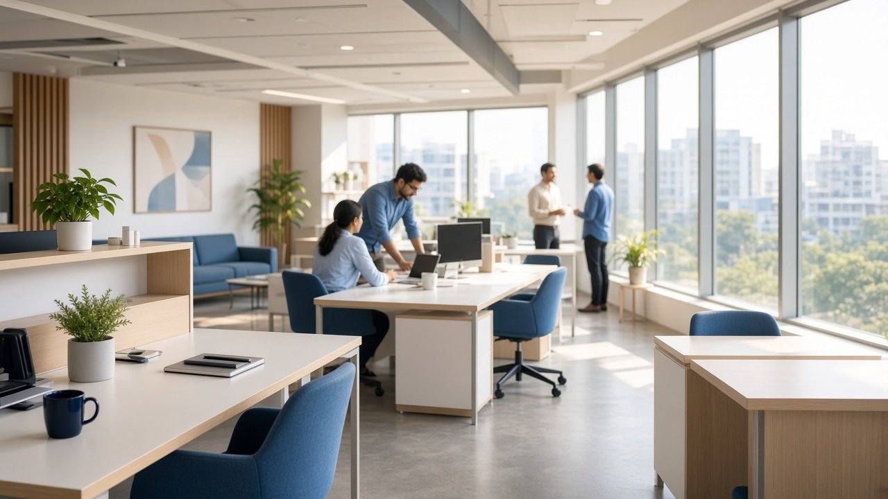 Recruitment team working together in a bright modern office